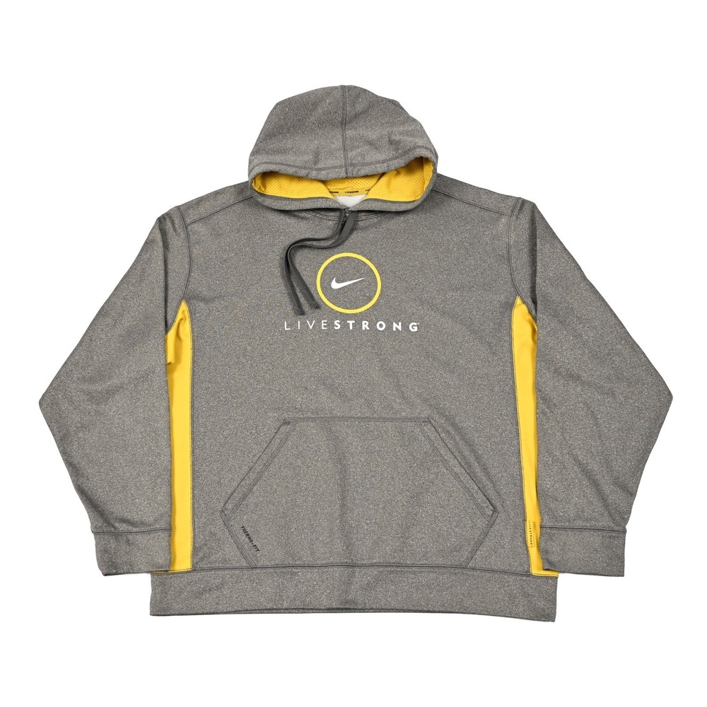 Nike Hoodie Men's XL Gray Therma-Fit LIVESTRONG Pullover Fleece Graphic Logo